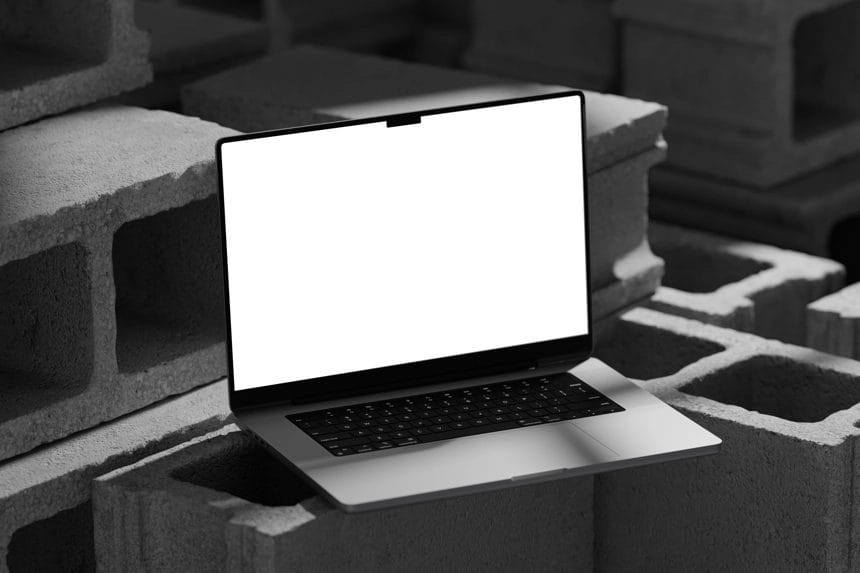 Free Macbook Pro Mockup on Bricks Blank Screen