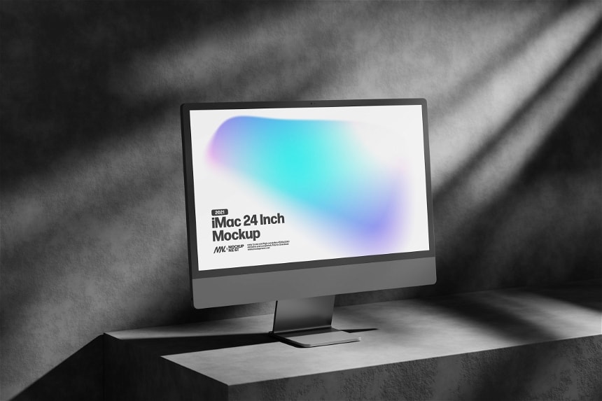 3 Free iMac Mockup In Dark Shadow
