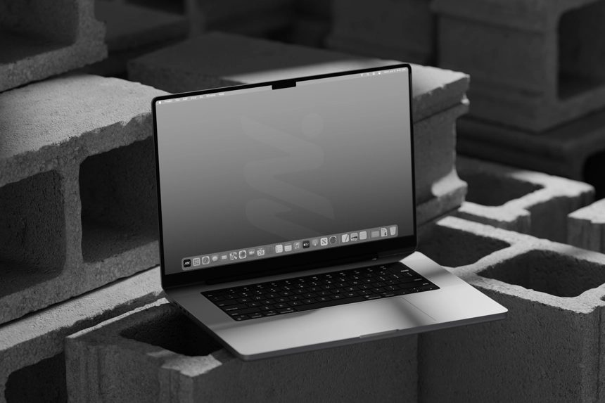 Free Macbook Pro Mockup on Bricks