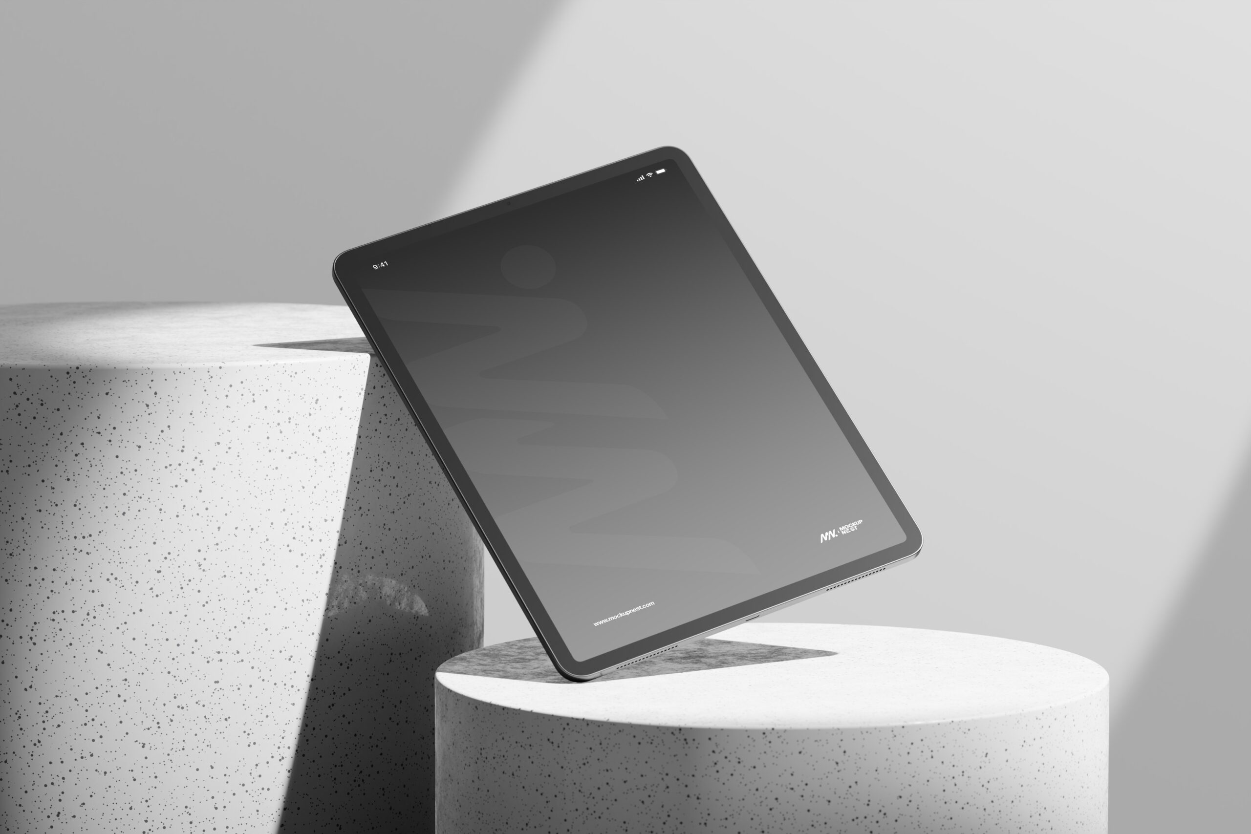 free ipad pro mockup on round podium