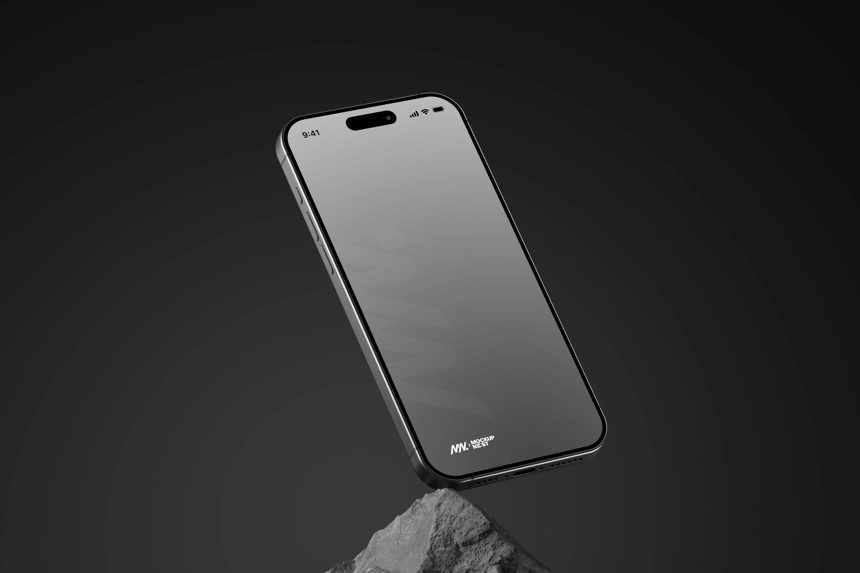 Free iPhone 15 Pro Mockup On Rock