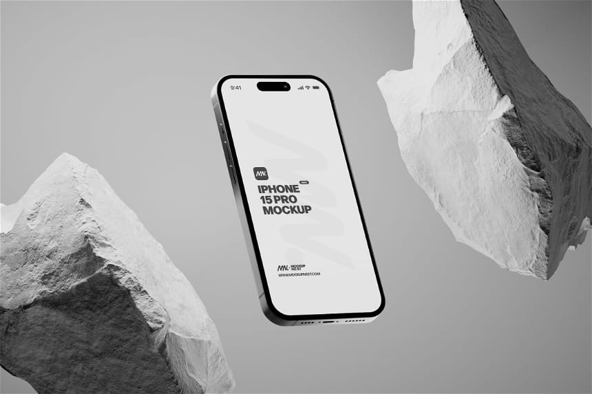 Iphone 15 Pro Mockup With White Rock