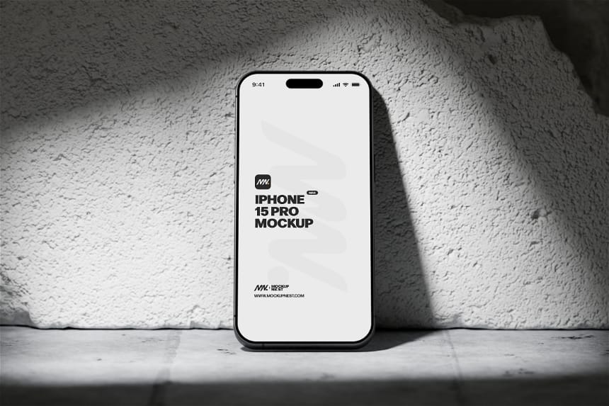 Iphone 15 Pro On Concrete Brick Mockup