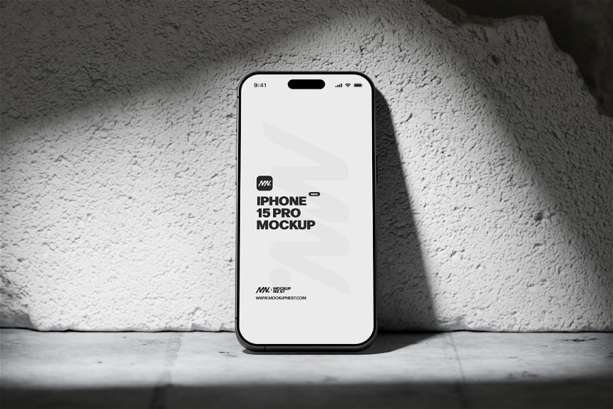 Iphone 15 Pro On Concrete Brick Mockup