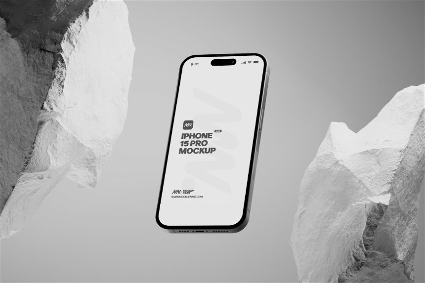 Iphone 15 Pro Mockup With White Rock