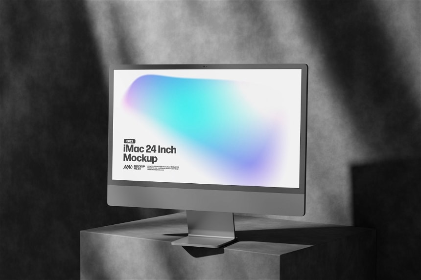 3 Free iMac Mockup In Dark Shadow