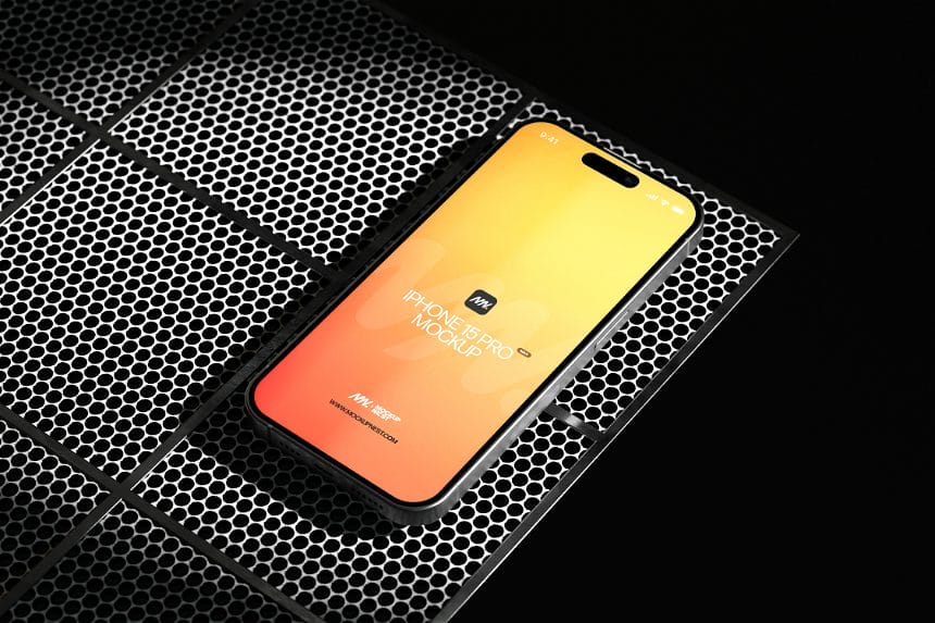 Free Iphone 15 Pro Max Mockup on Metal Box