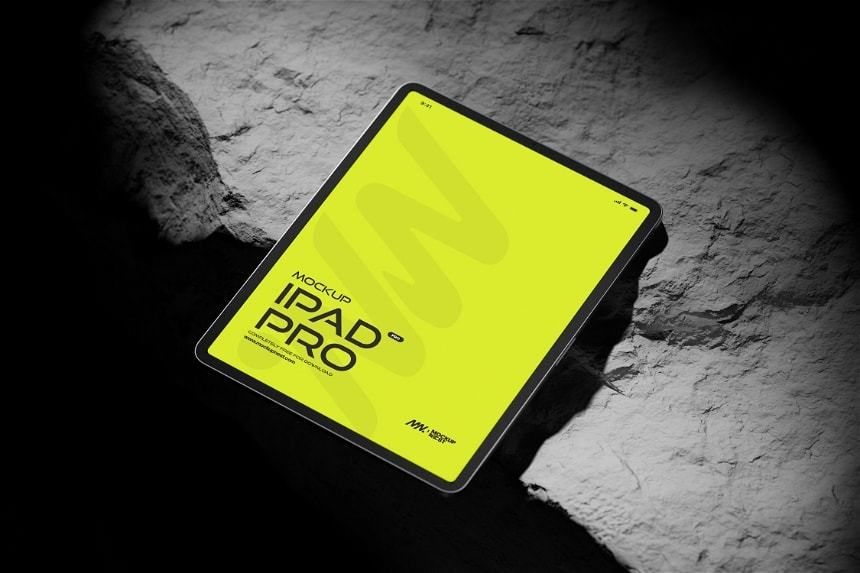 Free iPad Pro Mockup on Rock