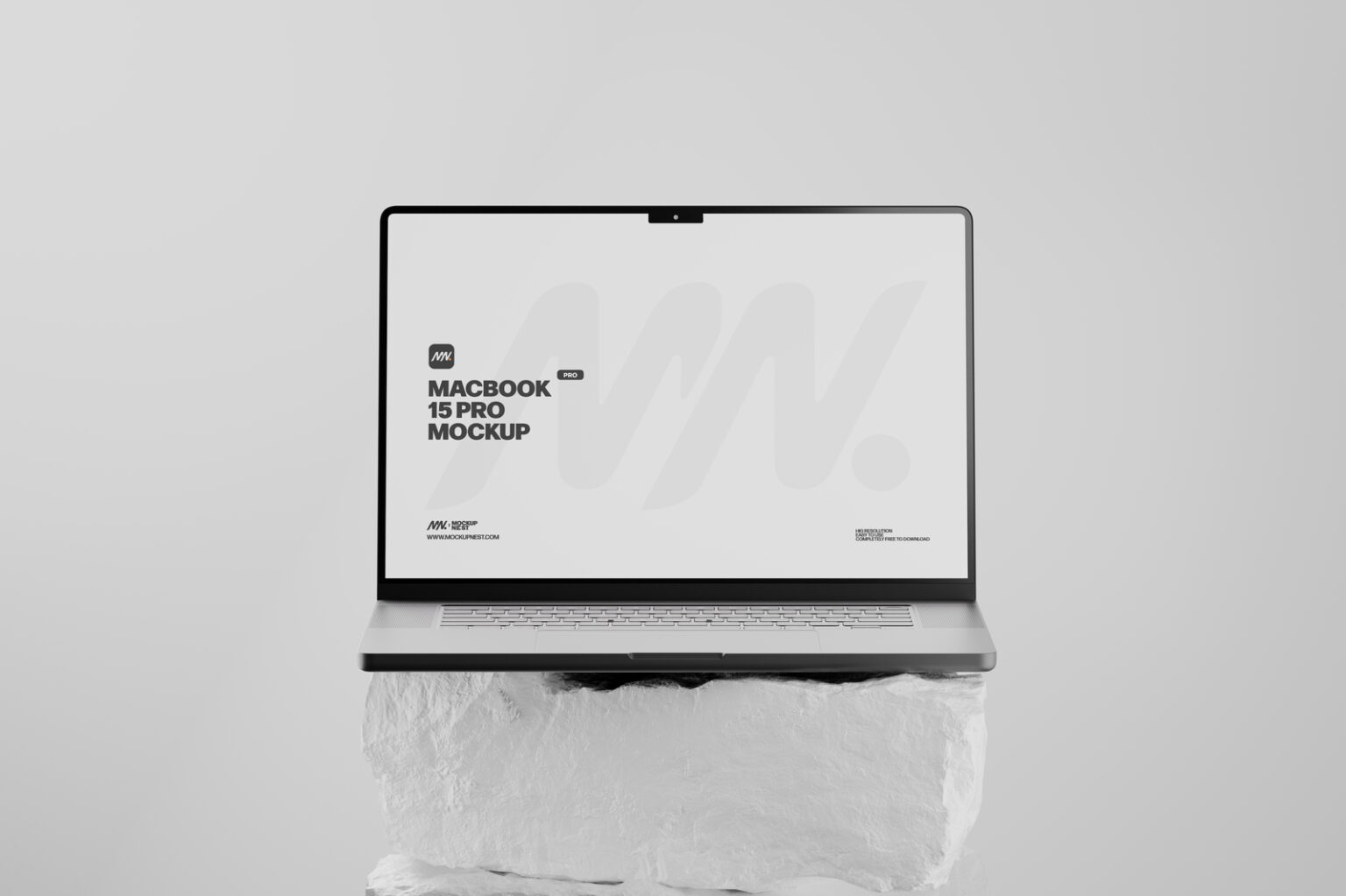 Macbook Pro On White Rock Mockup