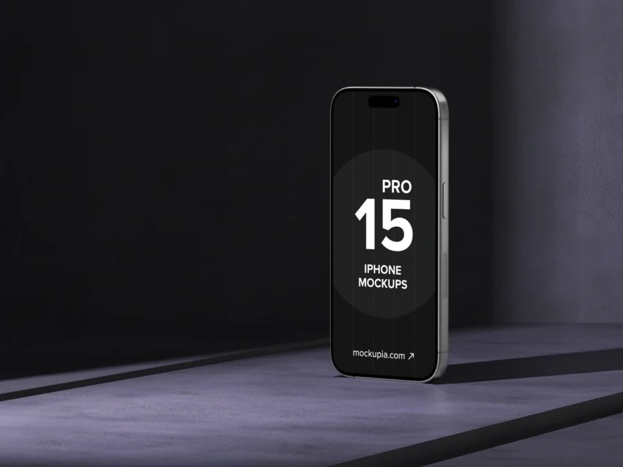 Free Standing iPhone on Dark Room Mockup