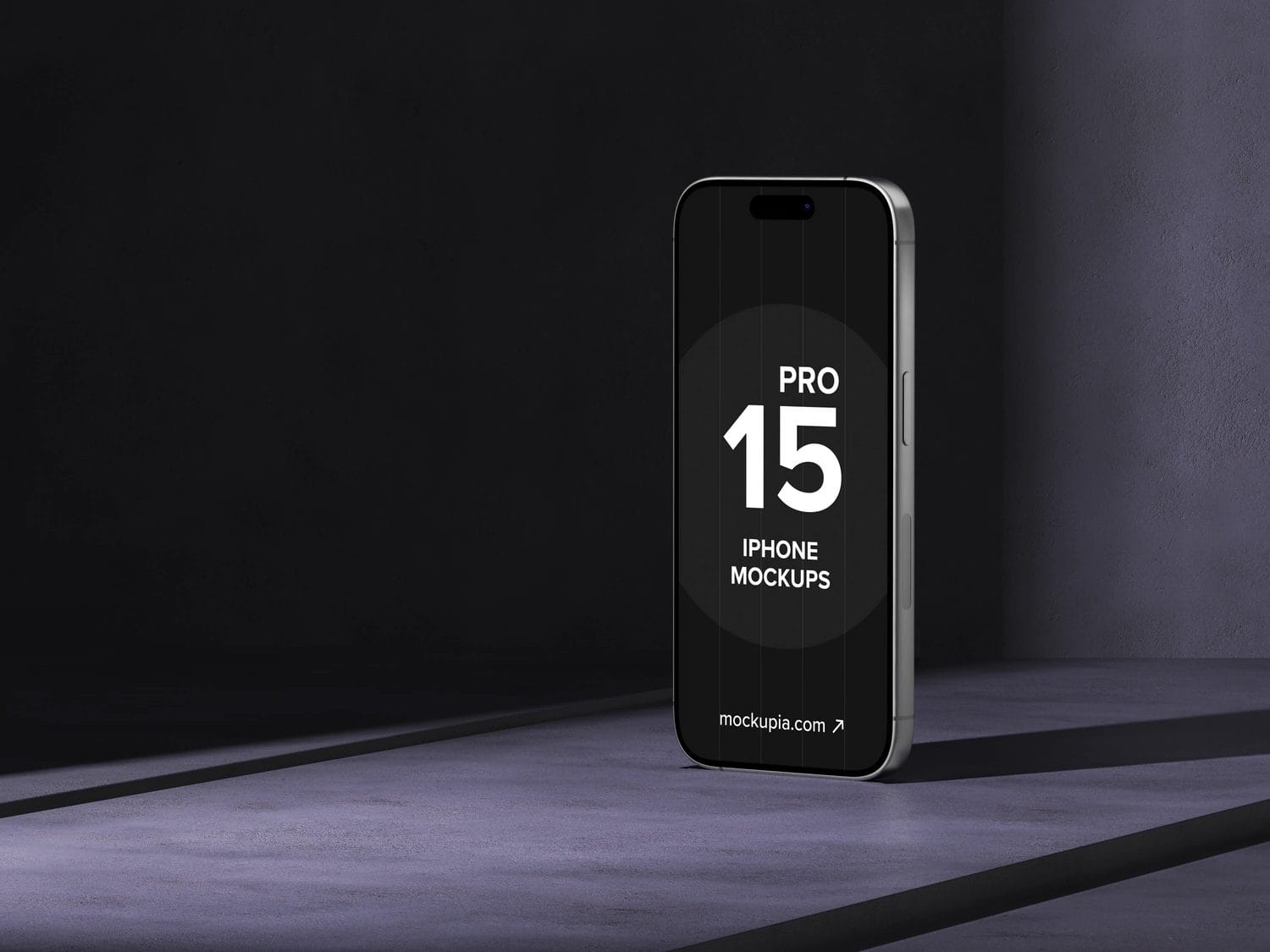 Free Standing iPhone on Dark Room Mockup