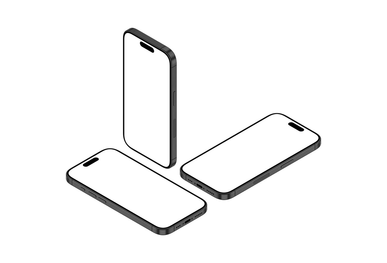 37-iPhone 15 Pro PNG - Isometric View Black Titanium