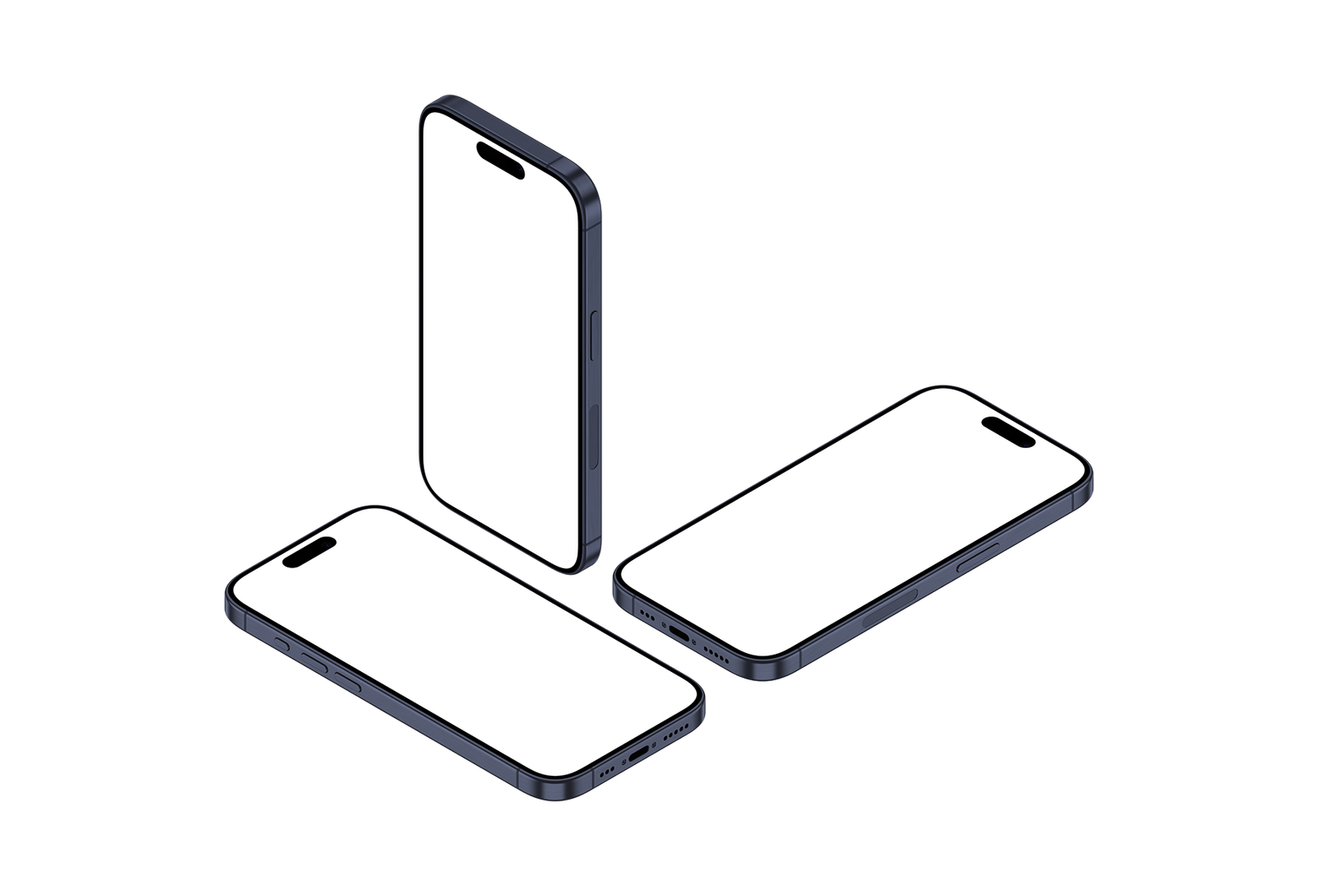 37-iPhone 15 Pro PNG - Isometric View Blue Titanium