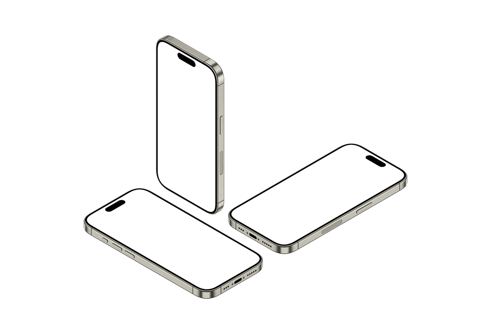 37-iPhone 15 Pro PNG - Isometric View Natural Titanium