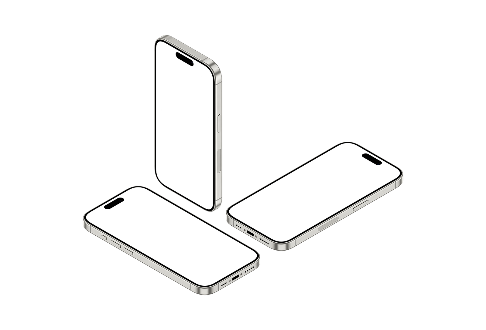 37-iPhone 15 Pro PNG - Isometric View White Titanium