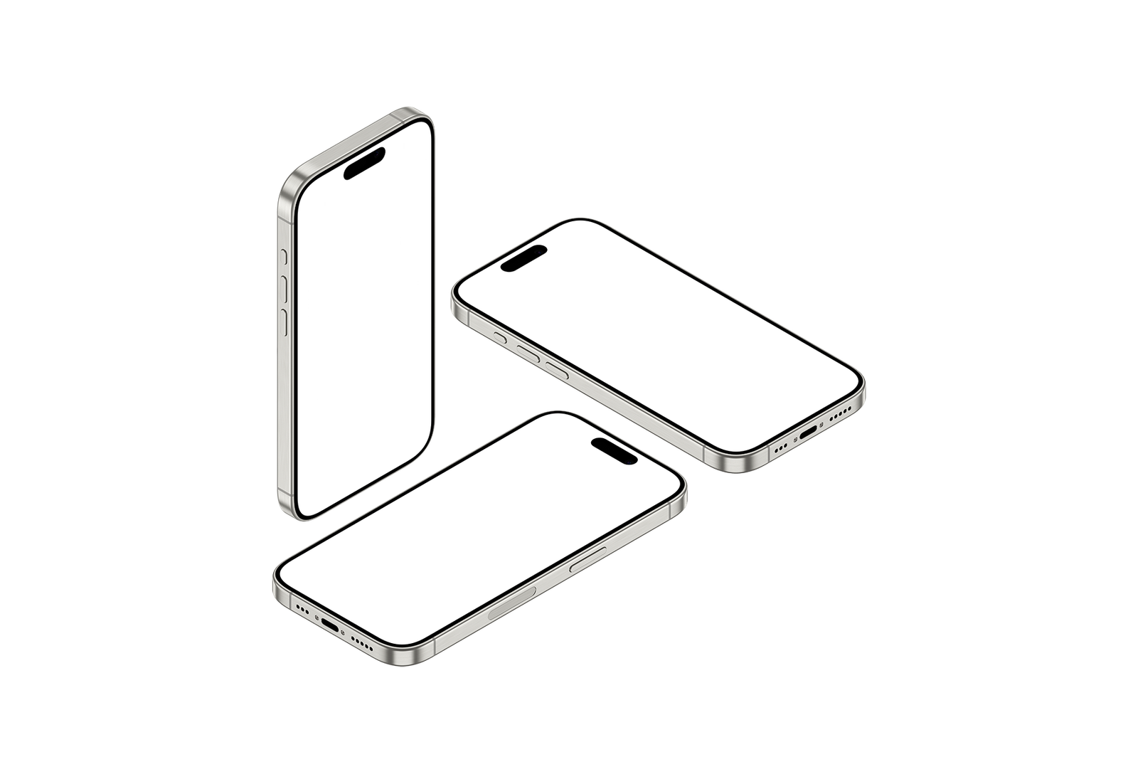 38-iPhone 15 Pro PNG - Isometric View White Titanium