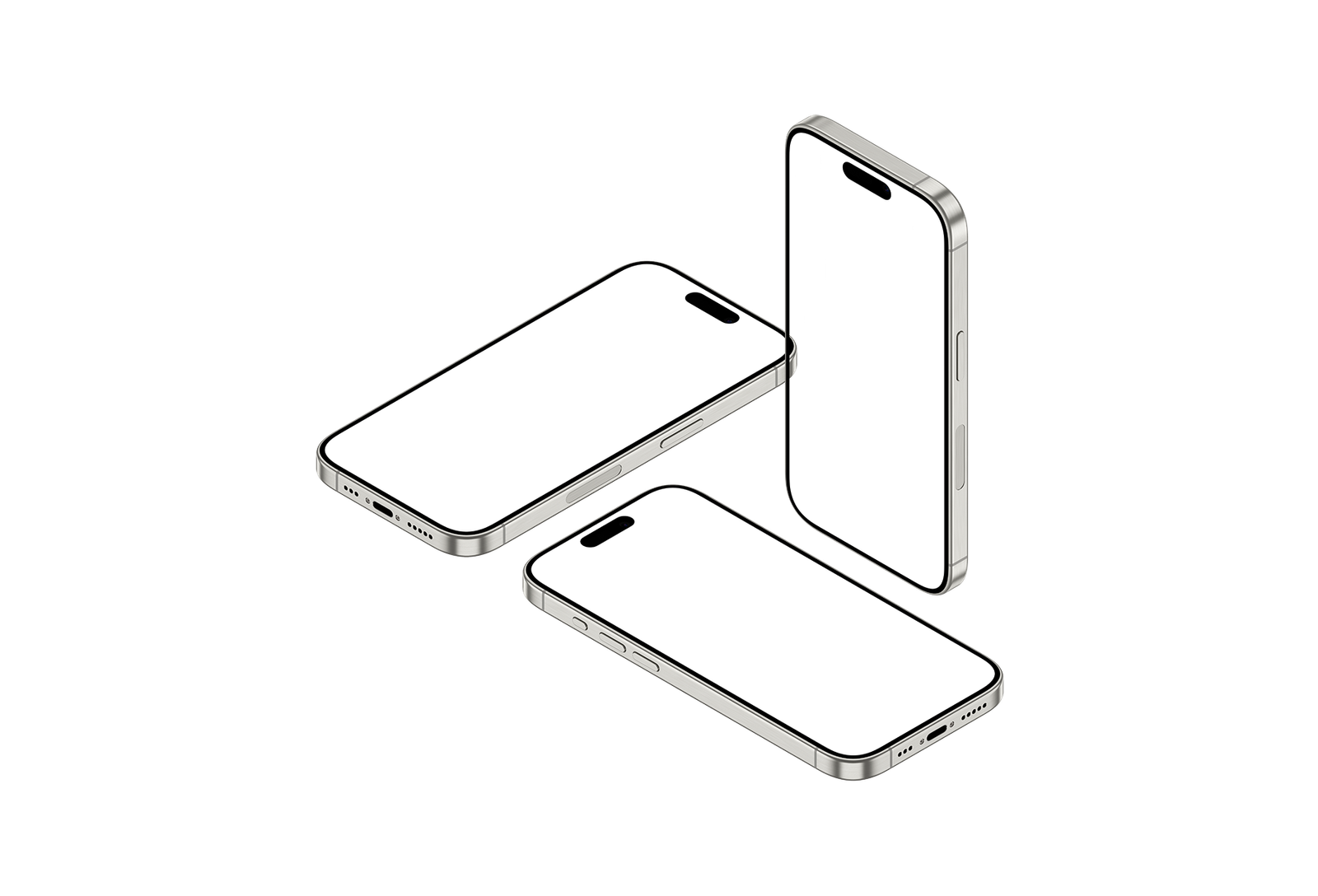 39-iPhone 15 Pro PNG - Isometric View White Titanium