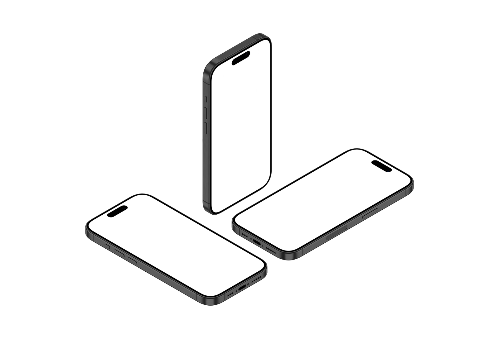 40-iPhone 15 Pro PNG - Isometric View Black Titanium