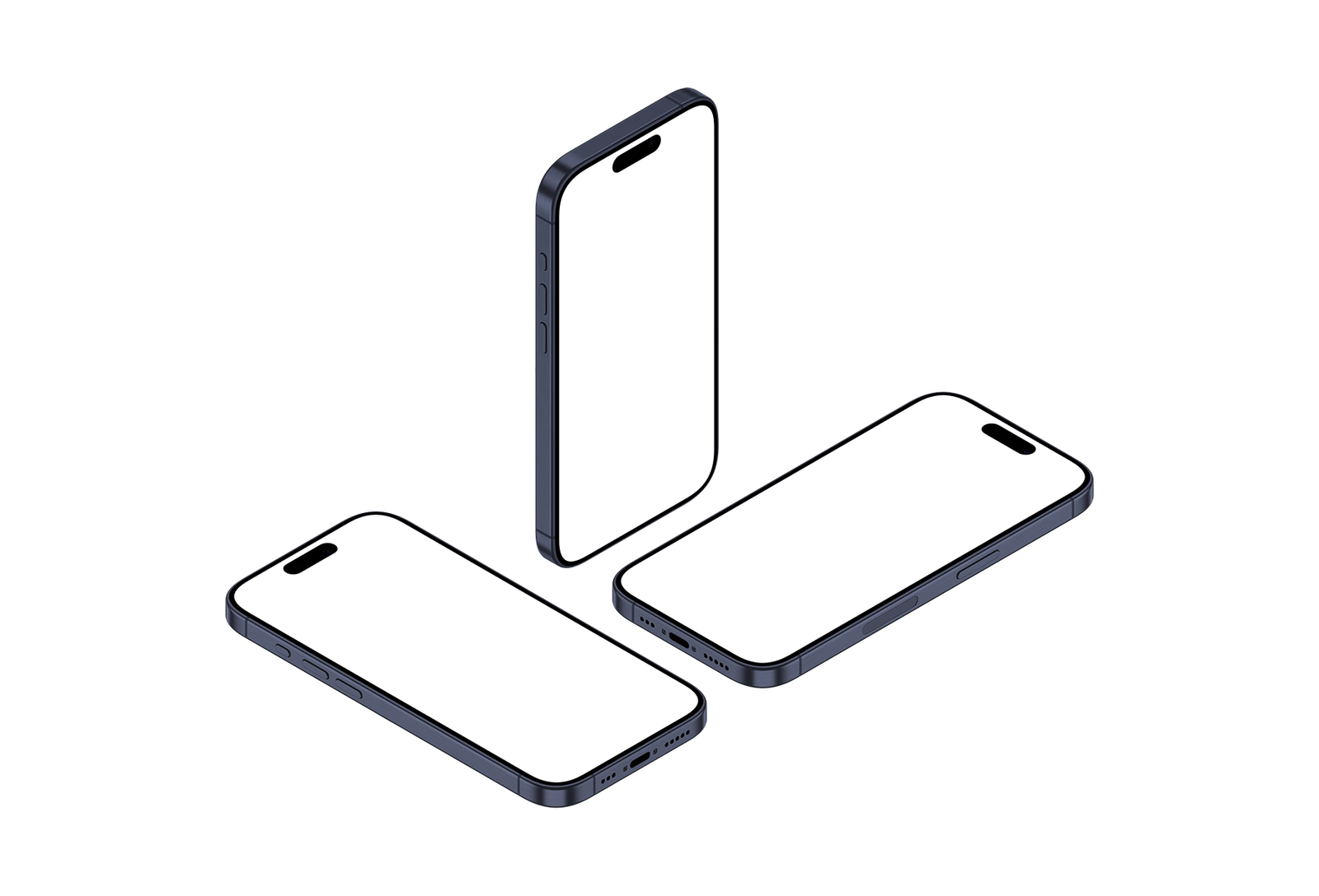 40-iPhone 15 Pro PNG - Isometric View Blue Titanium