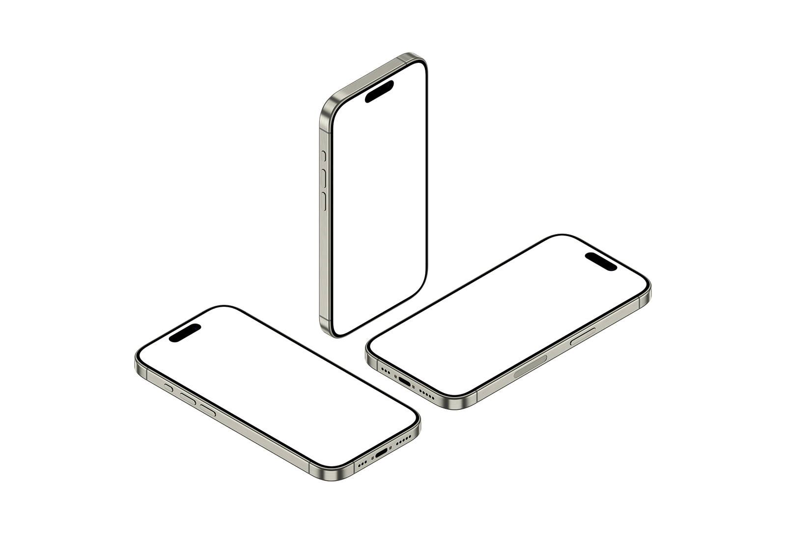 40-iPhone 15 Pro PNG - Isometric View Natural Titanium