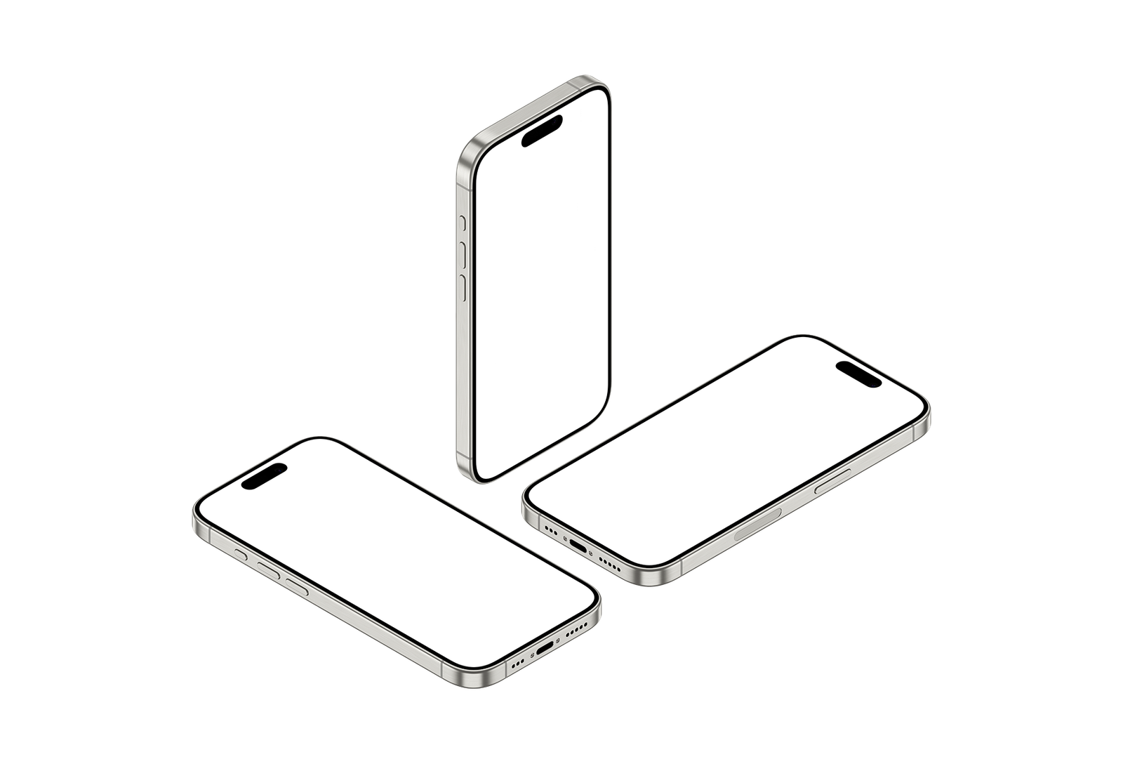40-iPhone 15 Pro PNG - Isometric View White Titanium