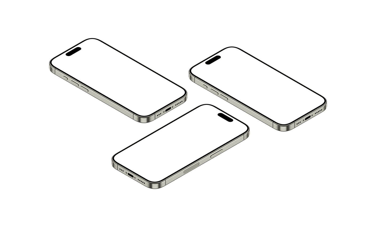 43-iPhone 15 Pro PNG - Isometric View Natural Titanium