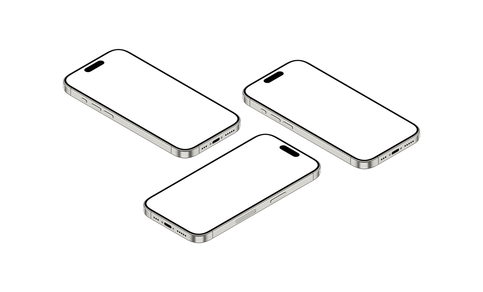 43-iPhone 15 Pro PNG - Isometric View White Titanium