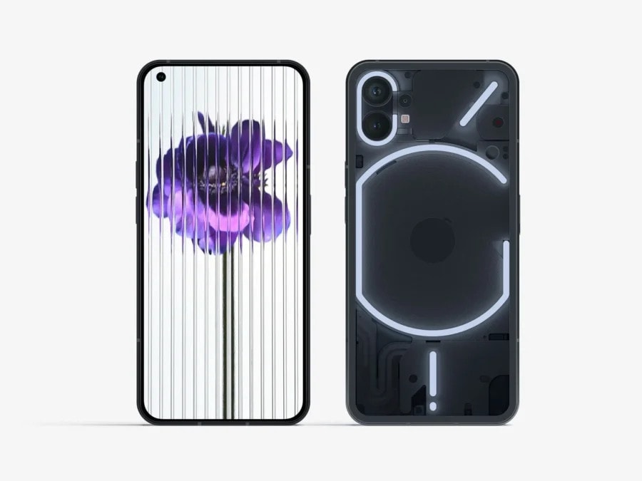 Black Nothing Phone 1 on Transparent Background with Glowing Strpe