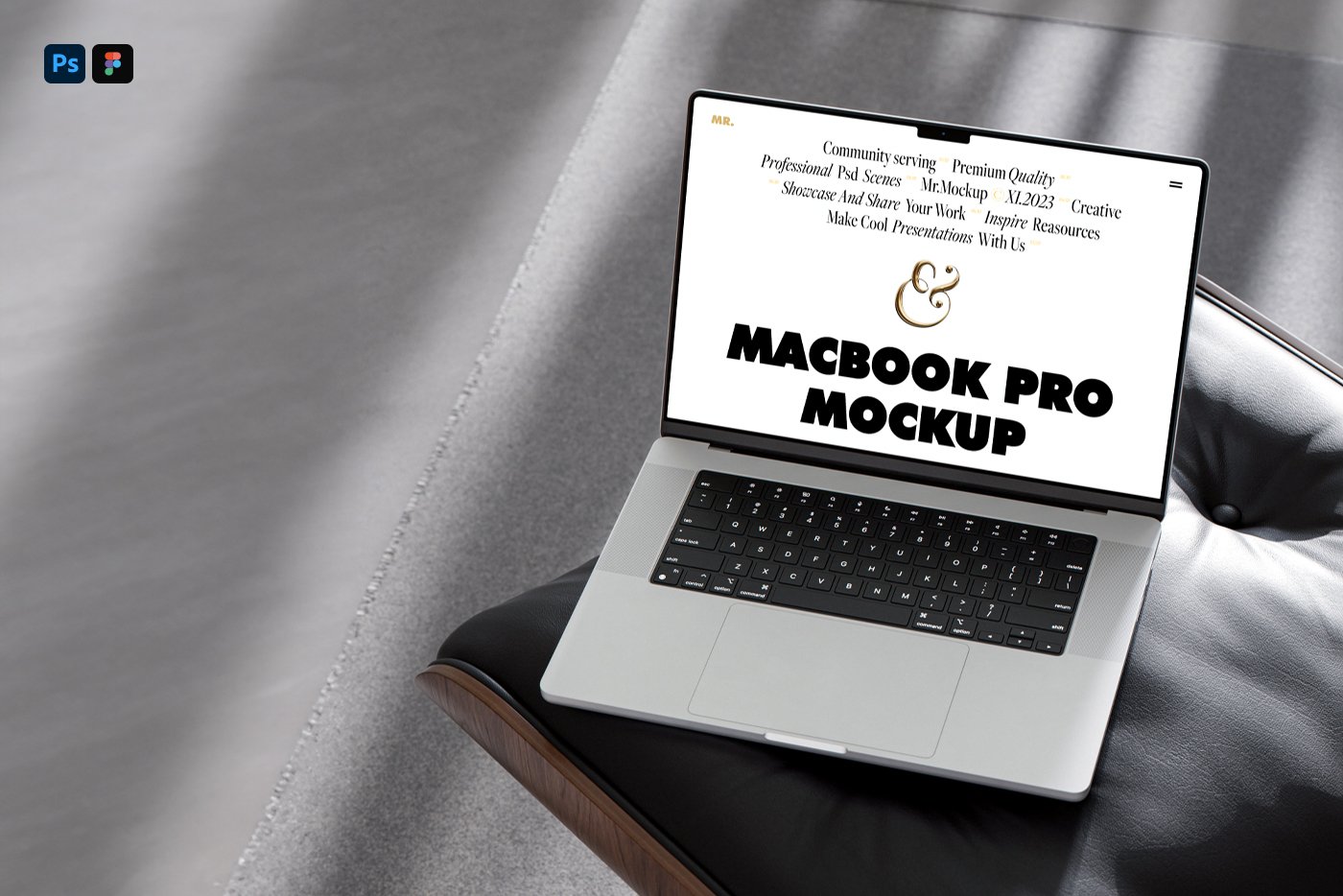 Free MacBook Pro on Chair Mockup