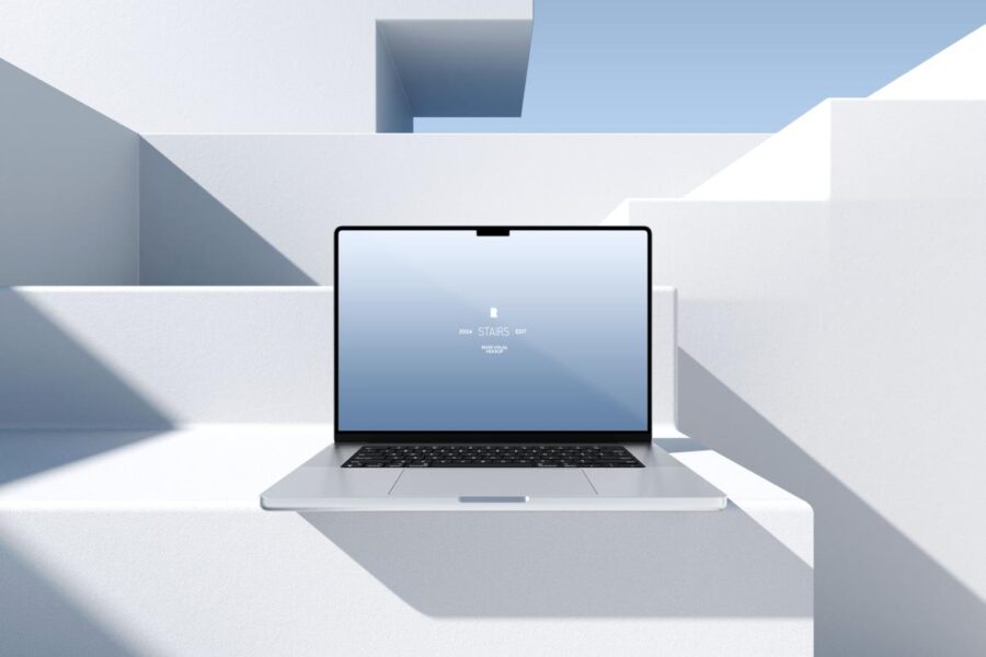 Free MacBook Pro Mockup on Stairs