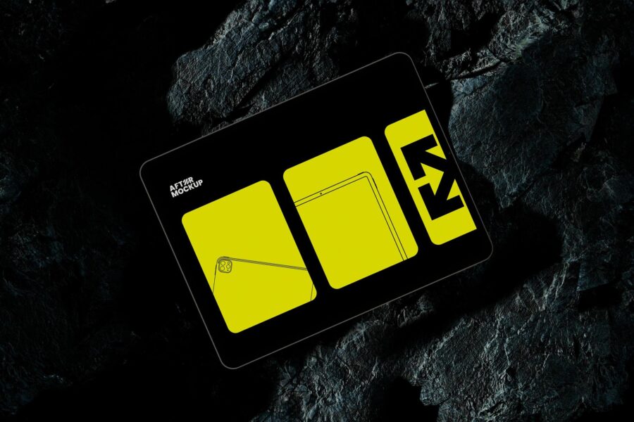 free iPad mockup on black rock