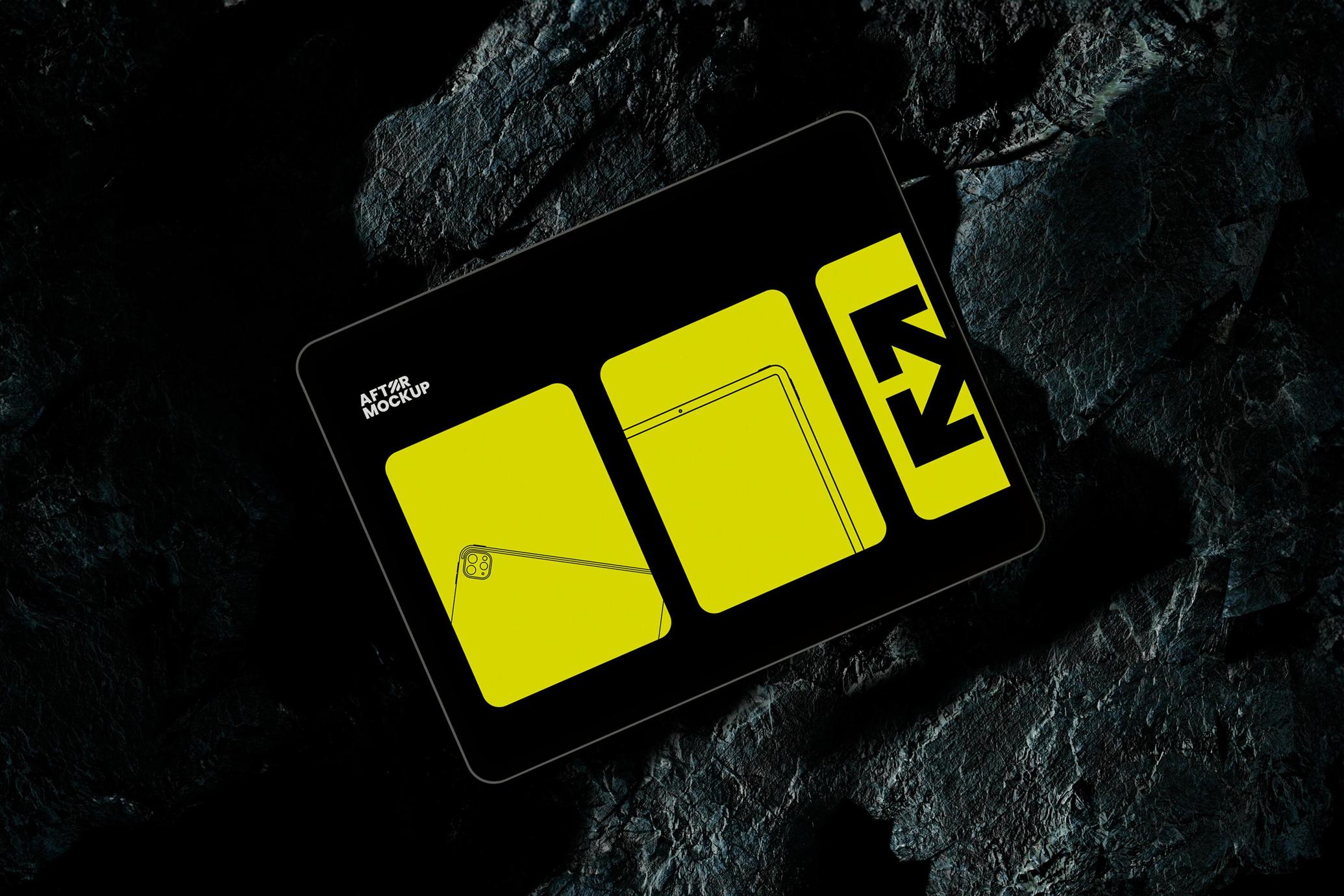 free iPad mockup on black rock