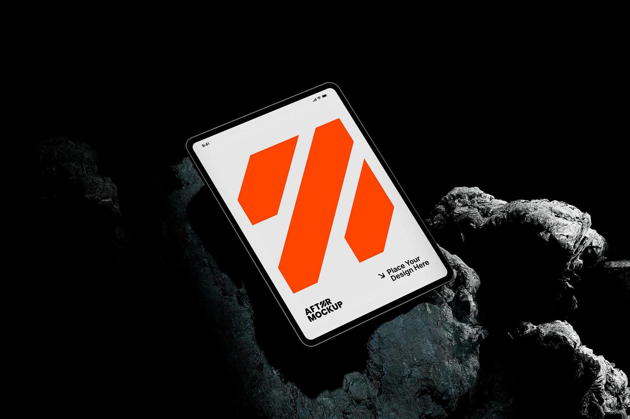 free iPad mockup on dark rock