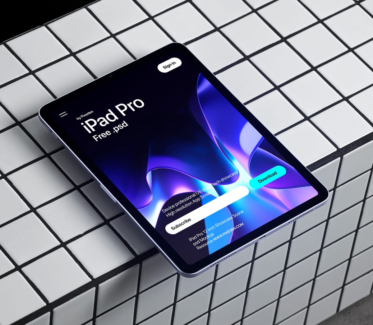 free iPad pro PSD mockup – tiled surface