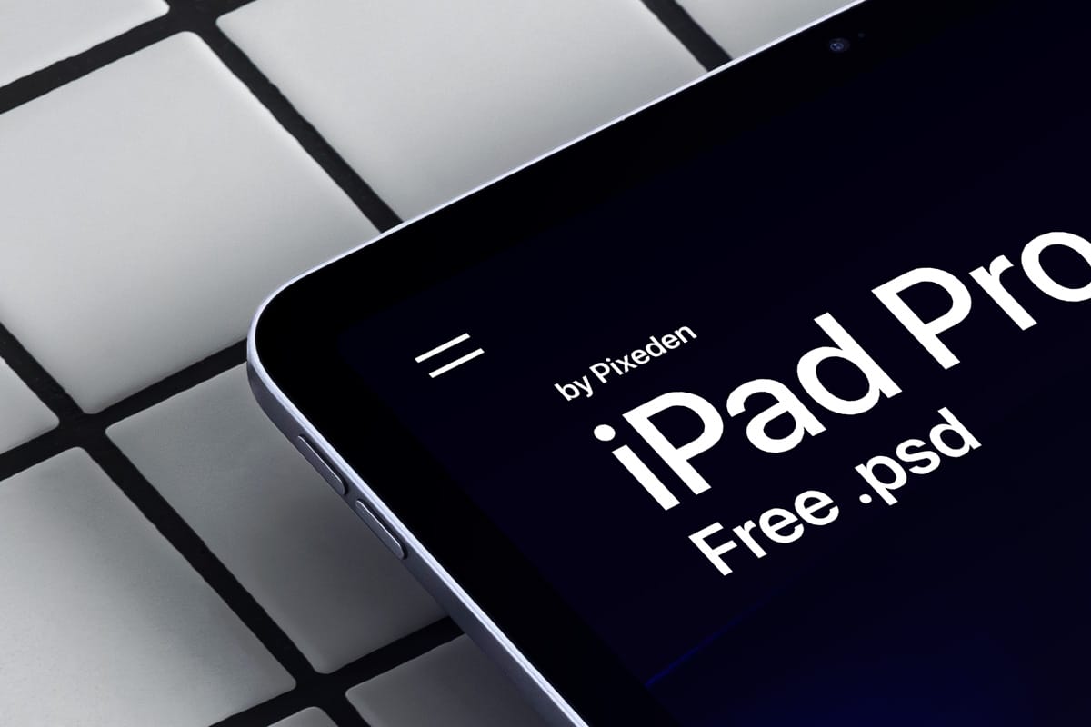 free iPad pro PSD mockup – tiled surface