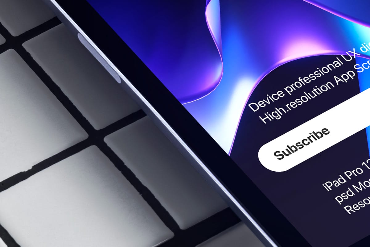 free iPad pro PSD mockup – tiled surface