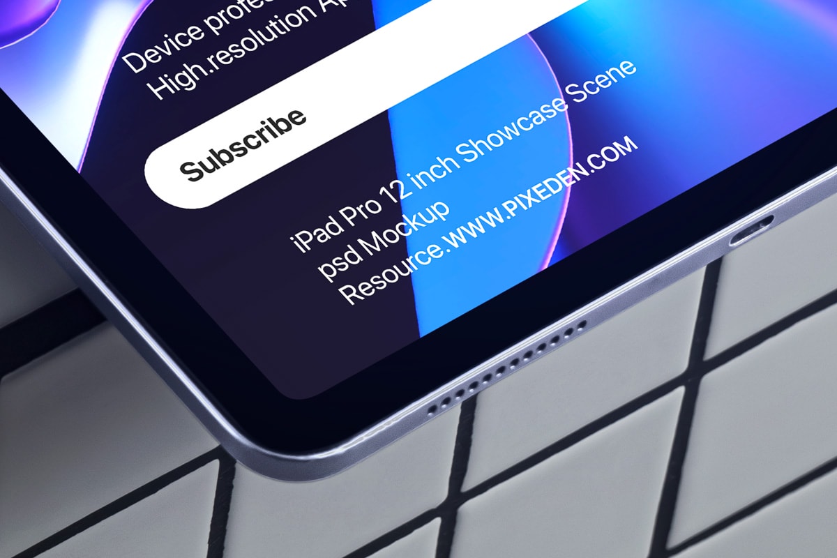 free iPad pro PSD mockup – tiled surface