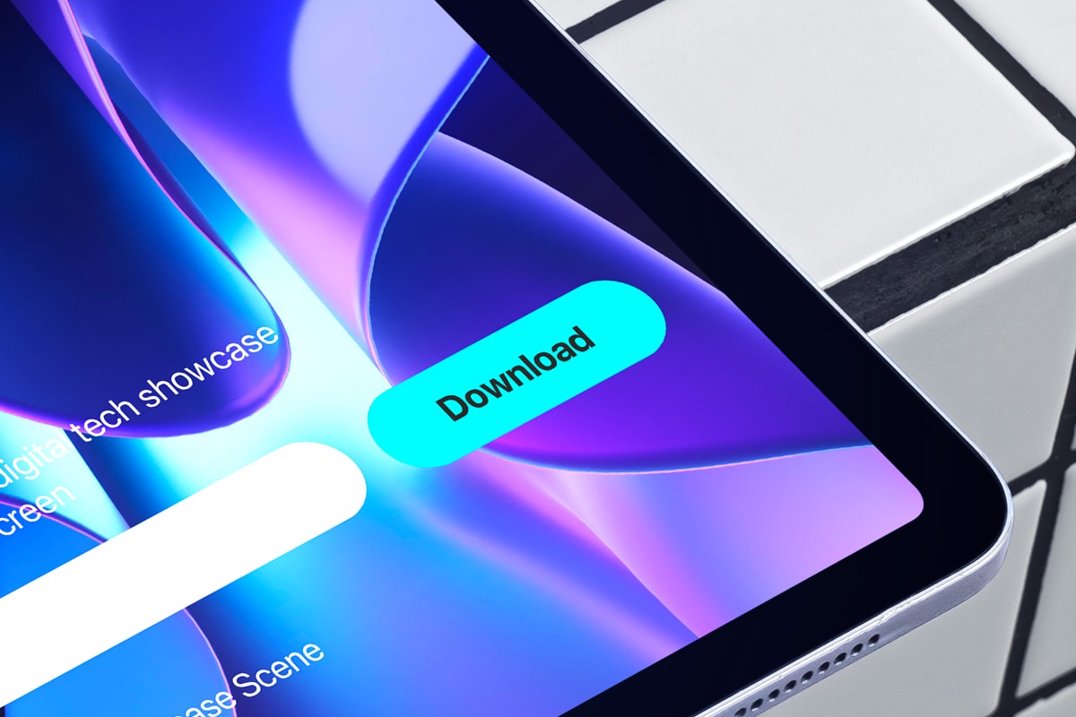 free iPad pro PSD mockup – tiled surface