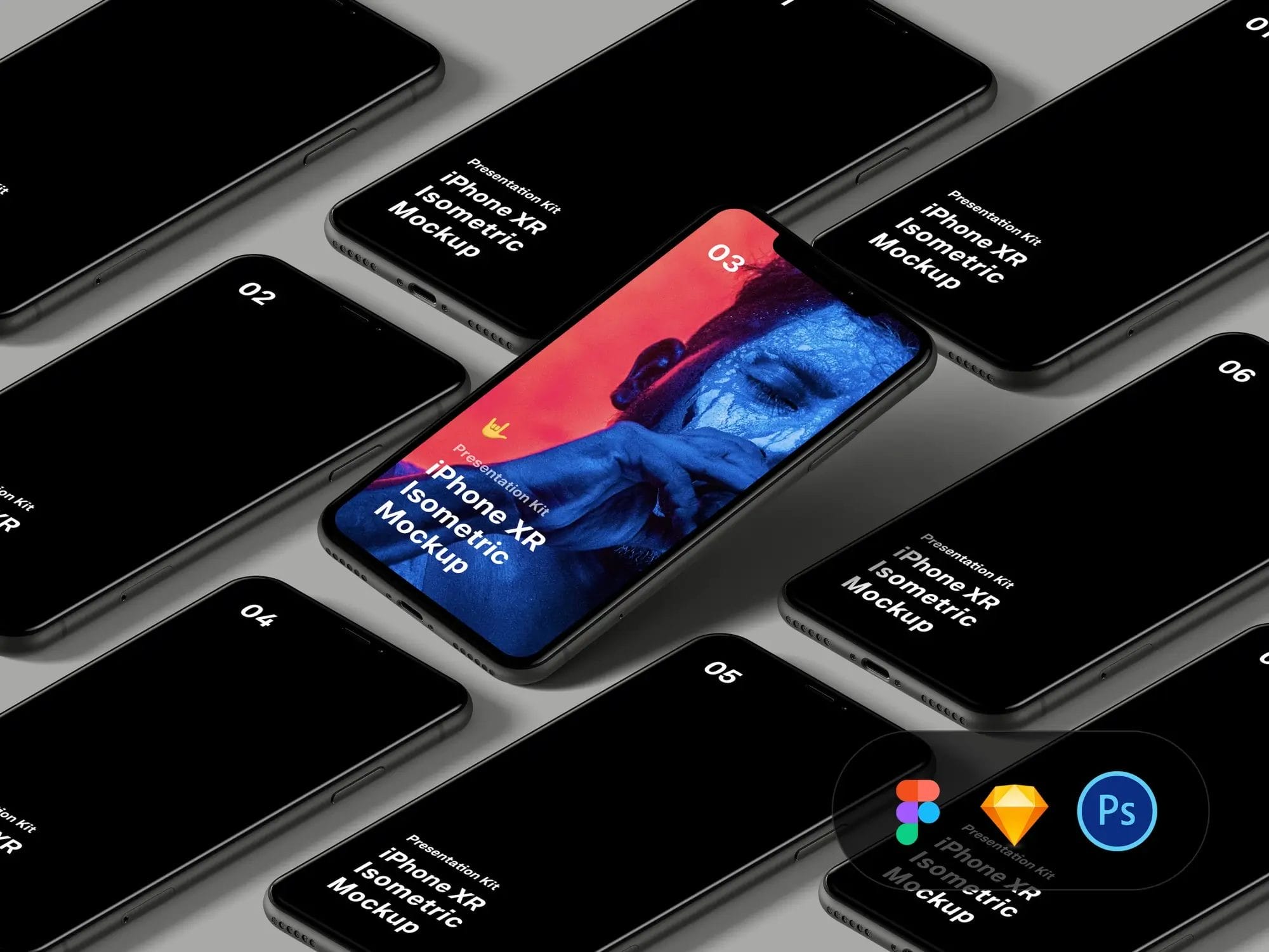free iPhone XR mockup isometric