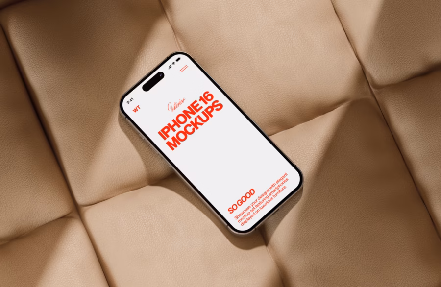free iPhone mockup on leather couch