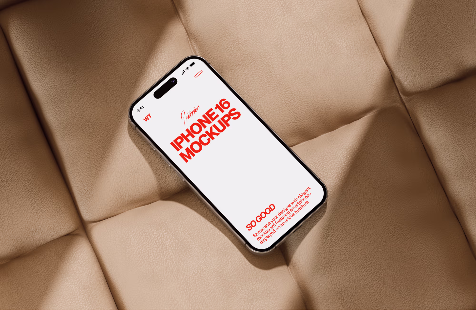 free iPhone mockup on leather couch