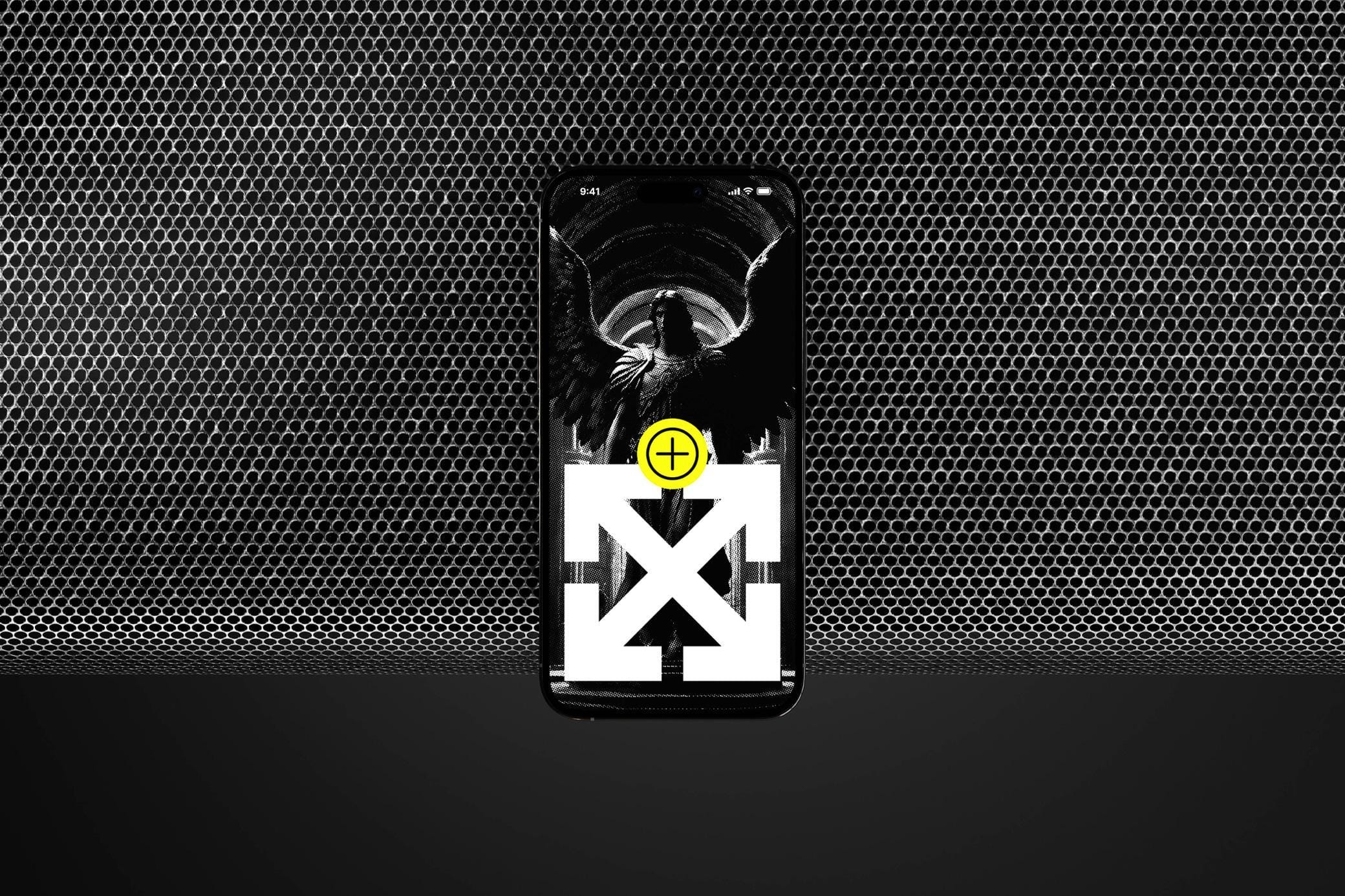 free iPhone mockup on metal mesh