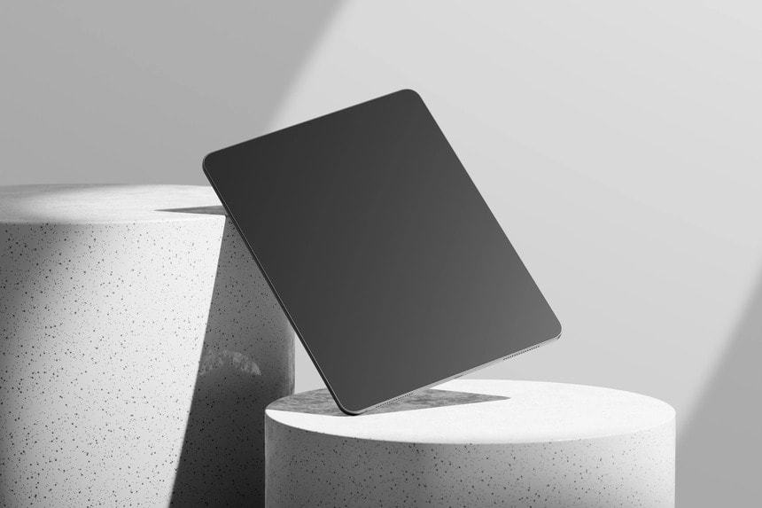 free ipad pro mockup on round podium