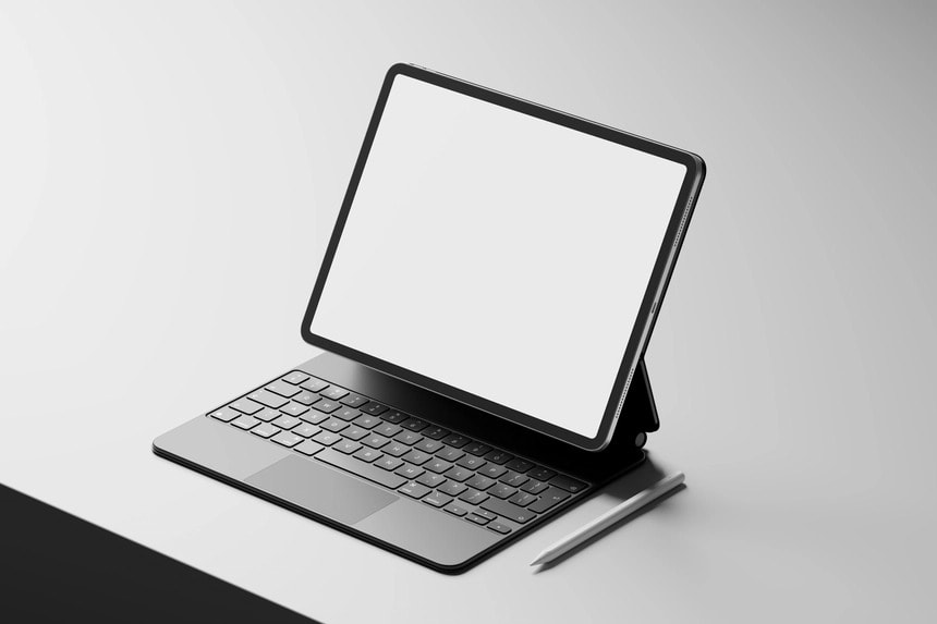 free ipad pro mockup with magic keyboard