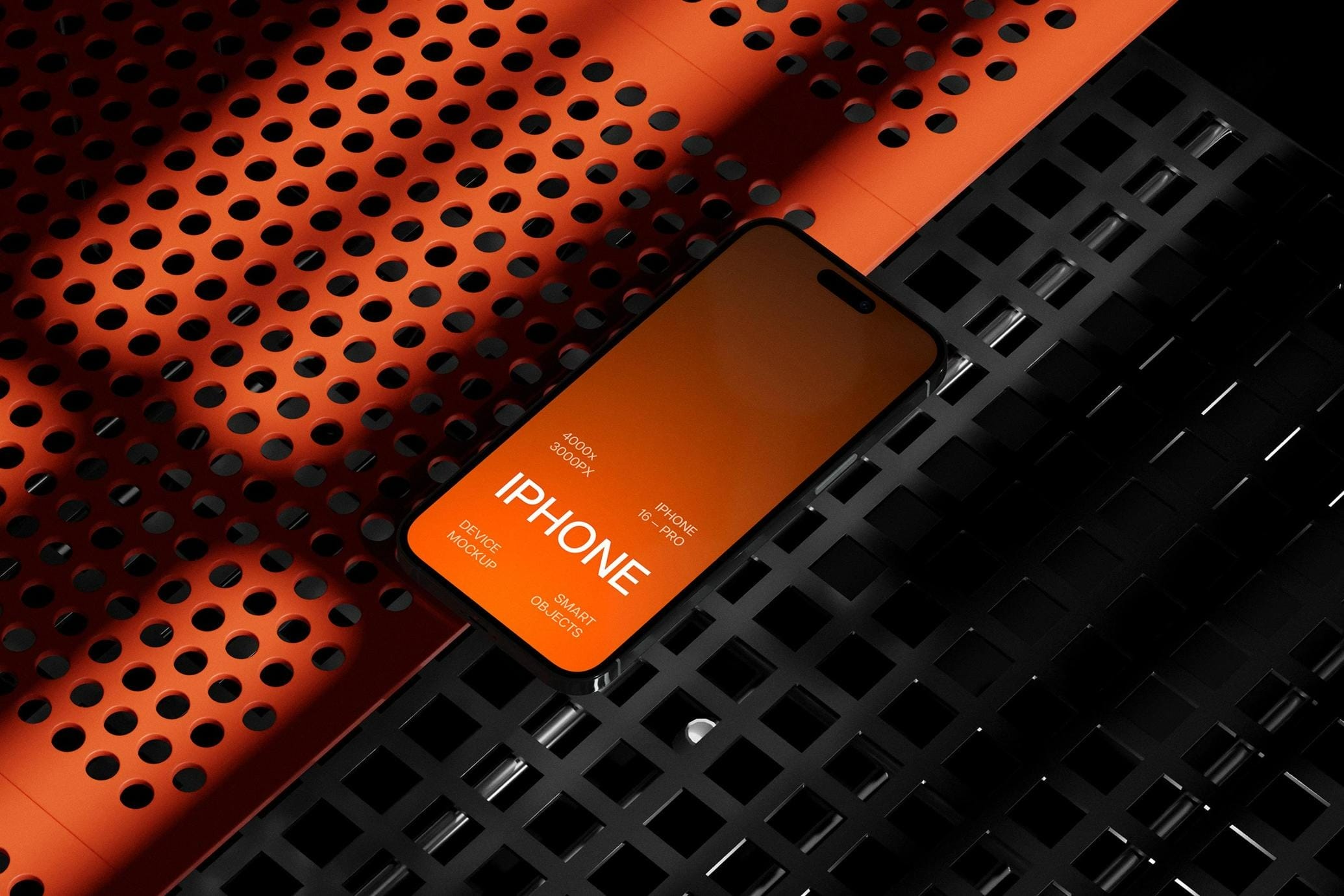 free iphone 16 pro mockup on gridded steel