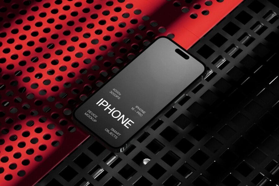 free iphone 16 pro mockup on gridded steel