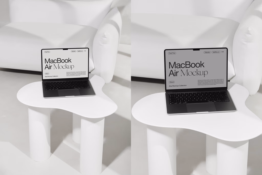 free macBook air mockup on coffee table