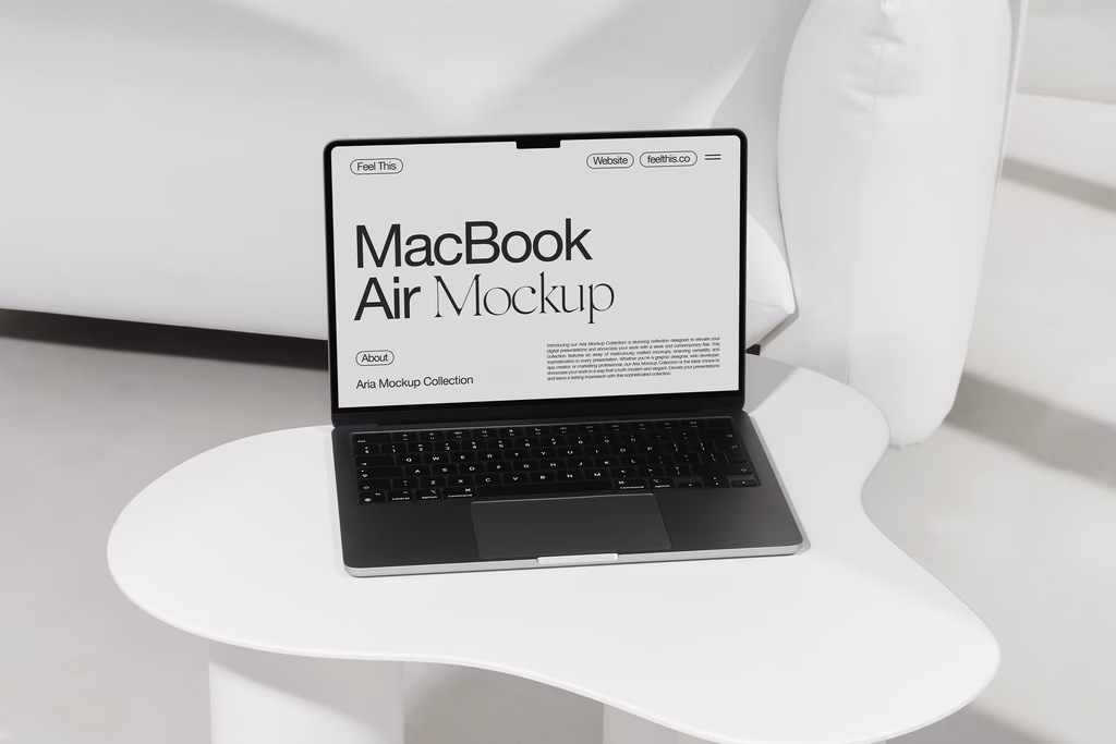 free macBook air mockup on coffee table