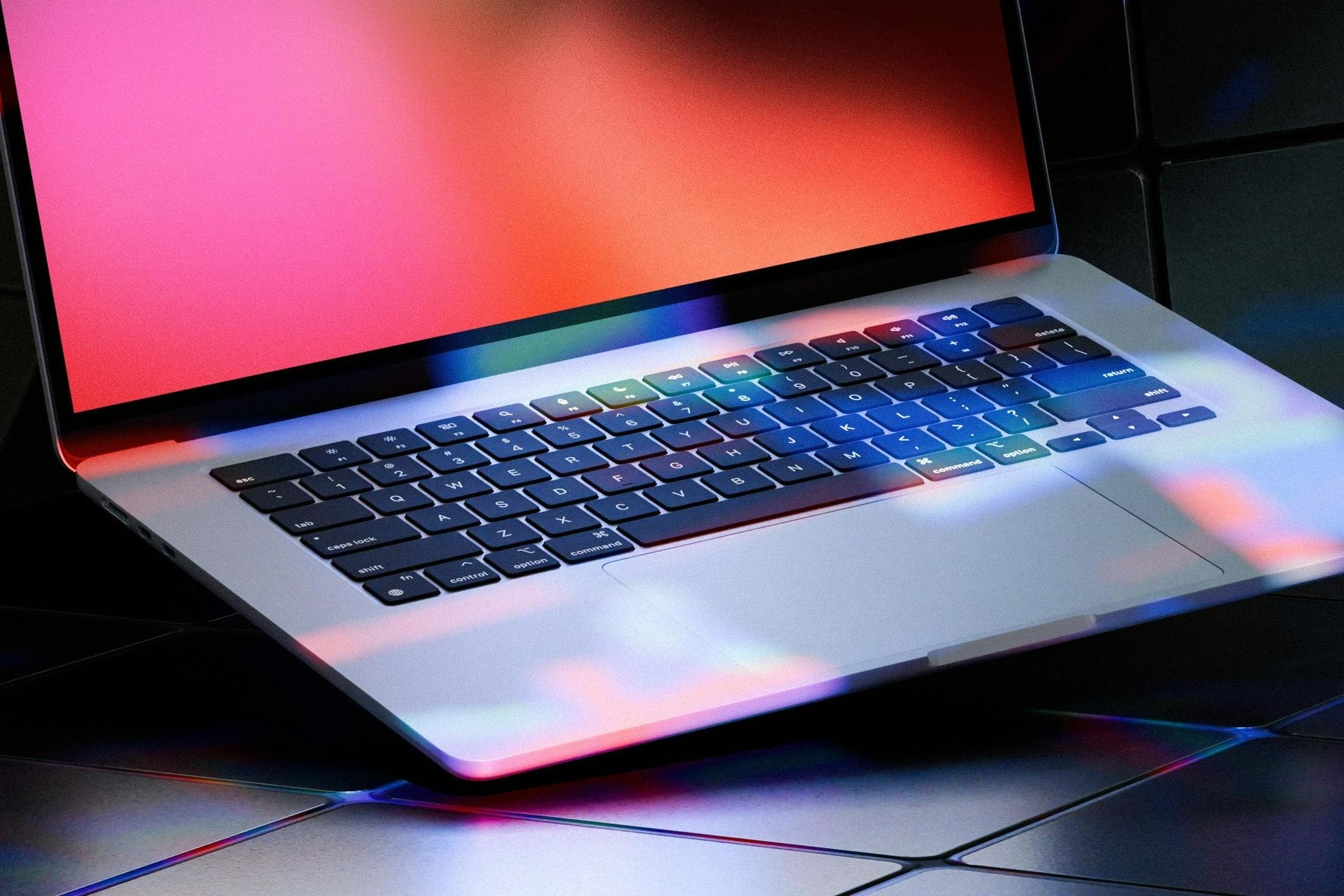 free macbook air mockup with neon light