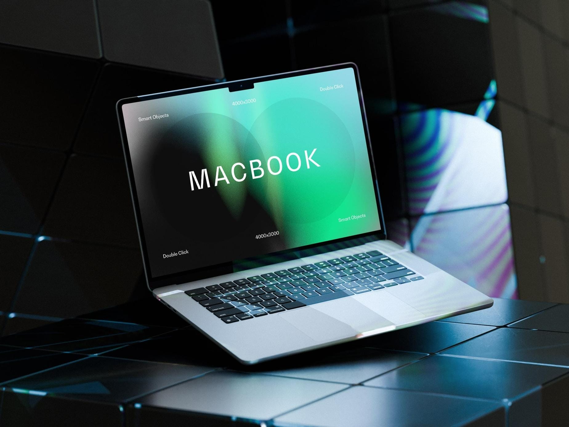 free macbook air mockup with neon light